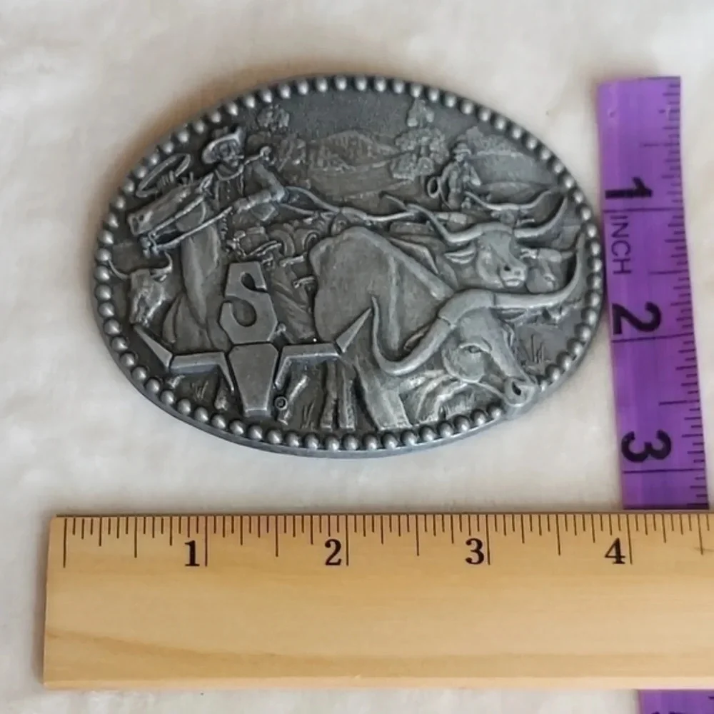Vintage Silver Pewter‎ Western Cattle Drive Belt Buckle Zee Series